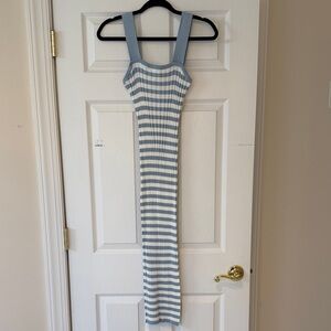 Elegant Blue and White Striped Midi Dress